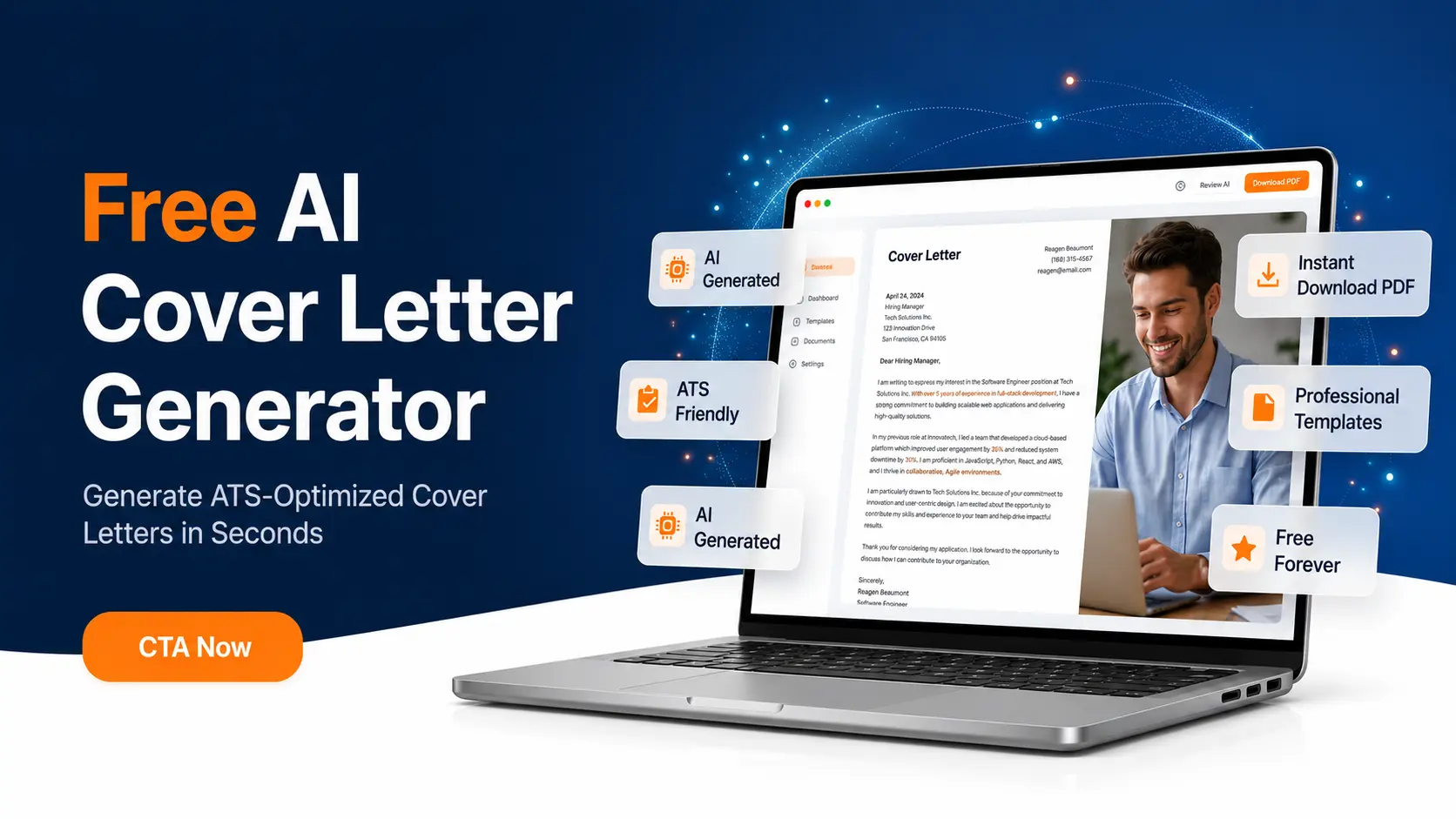 Free AI cover letter generator banner - generate ATS-optimized cover letters in seconds, free forever